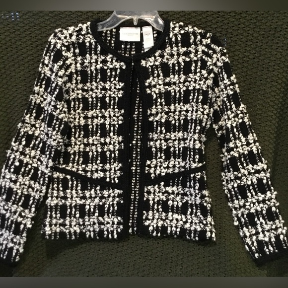 Liz Claiborne Women’s Sweater Knit Black & White Blazer, Wool Blend; Size P - Picture 1 of 6